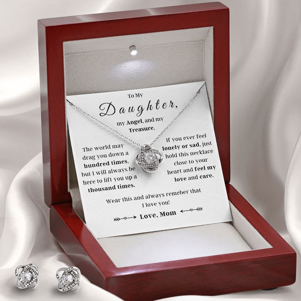 Love Knot Necklace With Free Zirconia Earring and Gift Box